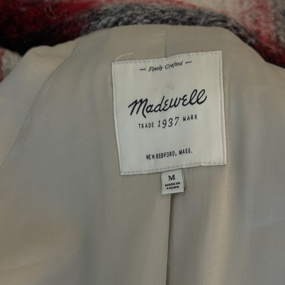 Madewell Black Red White Boucle Wool Blend Depot Cocoon Plaid Coat Sz M - Picture 12 of 13